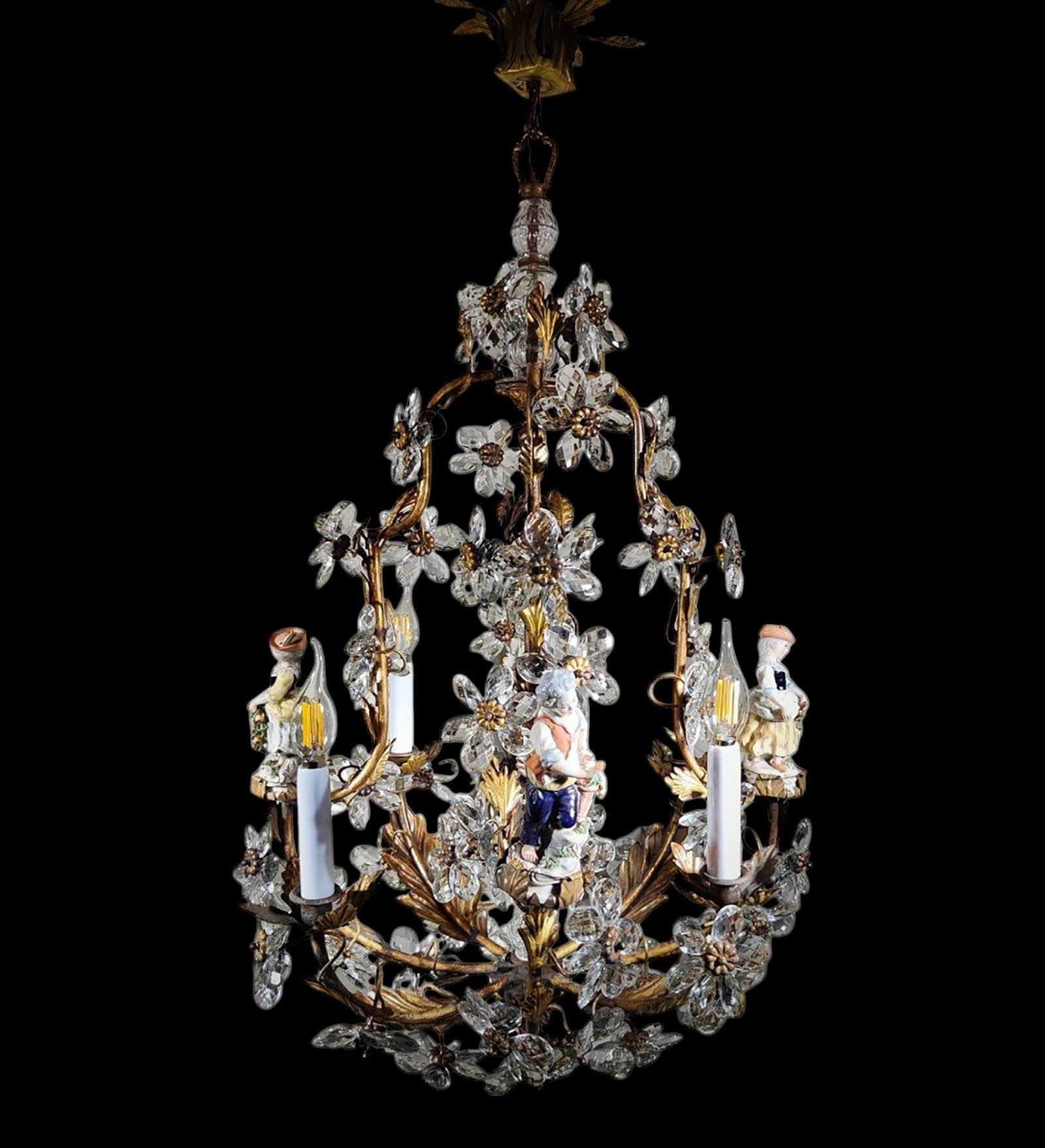 Jansen chandelier with polychrome porcelain, France, 20th century (1 of 5)