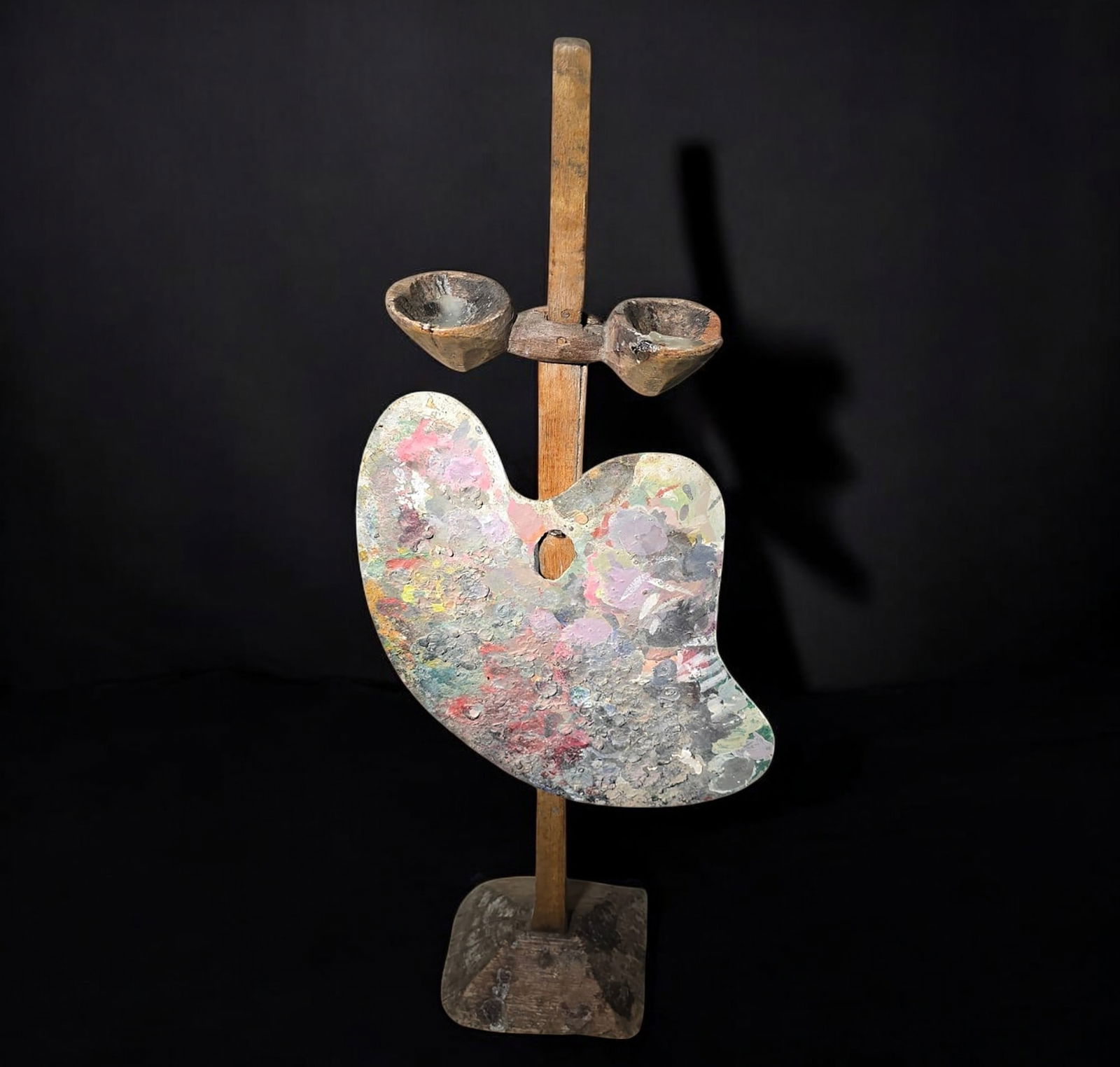 Carved wooden candlestick with artist's palette, 18th century (1 of 10)