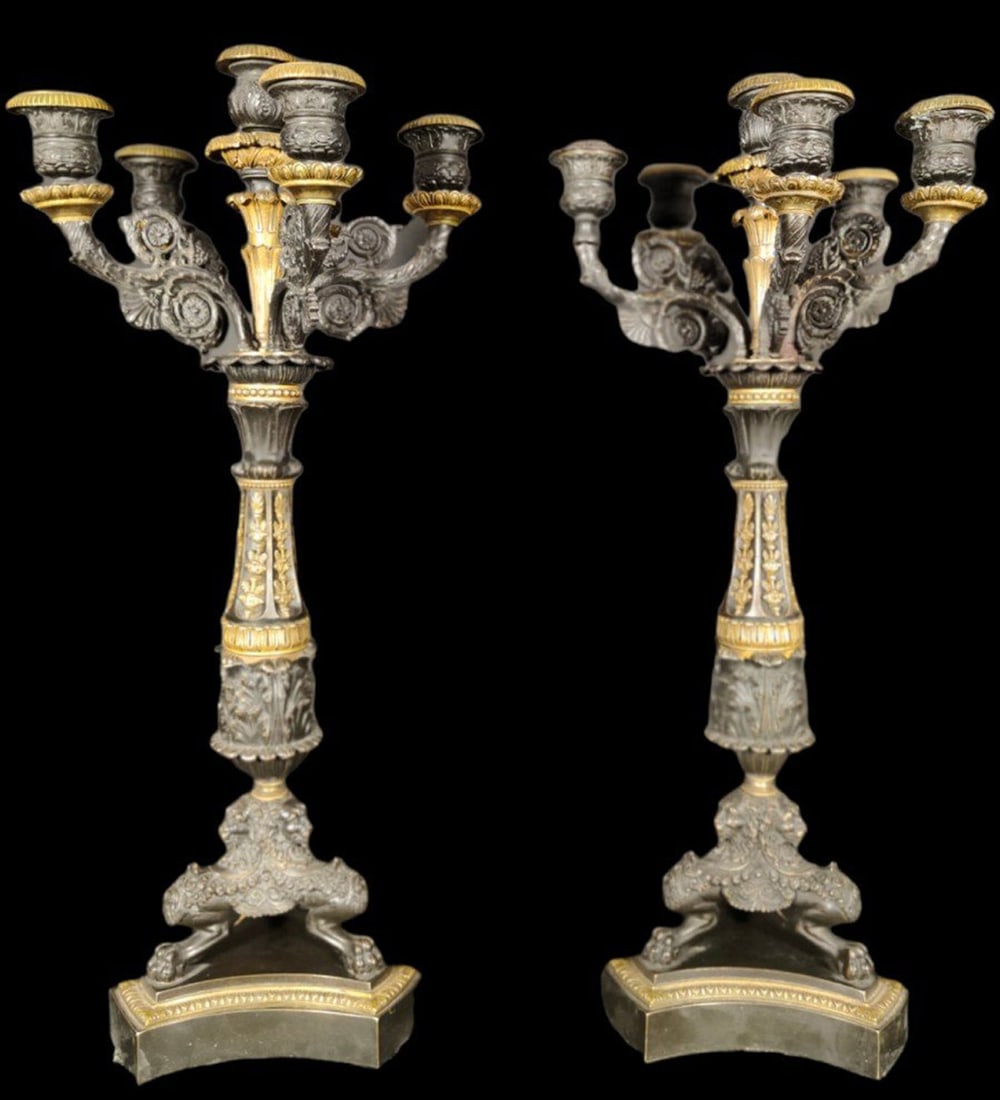 Pair of 19th century French Empire candlesticks in gilt bronze (1 of 20)