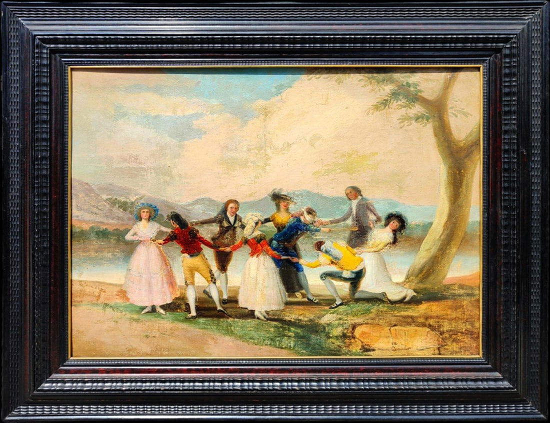 The Game of the Chicken, large oil on canvas of the French school of the eighteenth century (1 of 8)