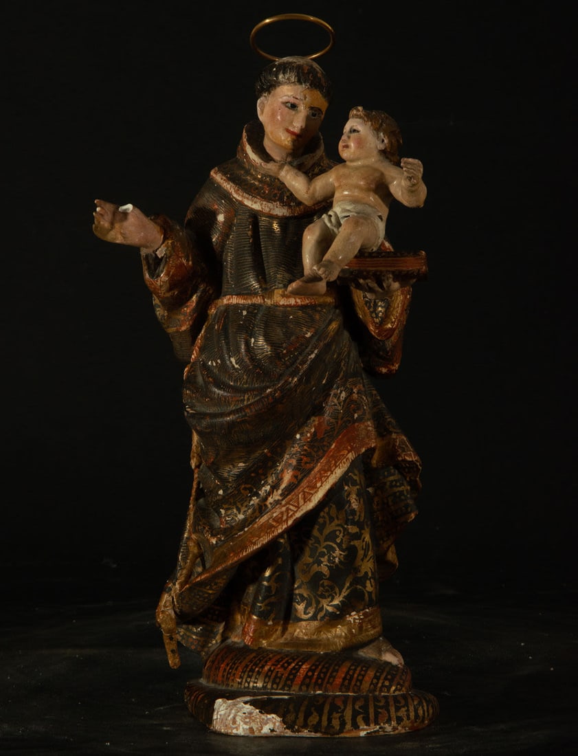 Saint Anthony with Child Jesus, Quito school from the end of the 18th century: Measurements: 25 x 14 x 9 cm