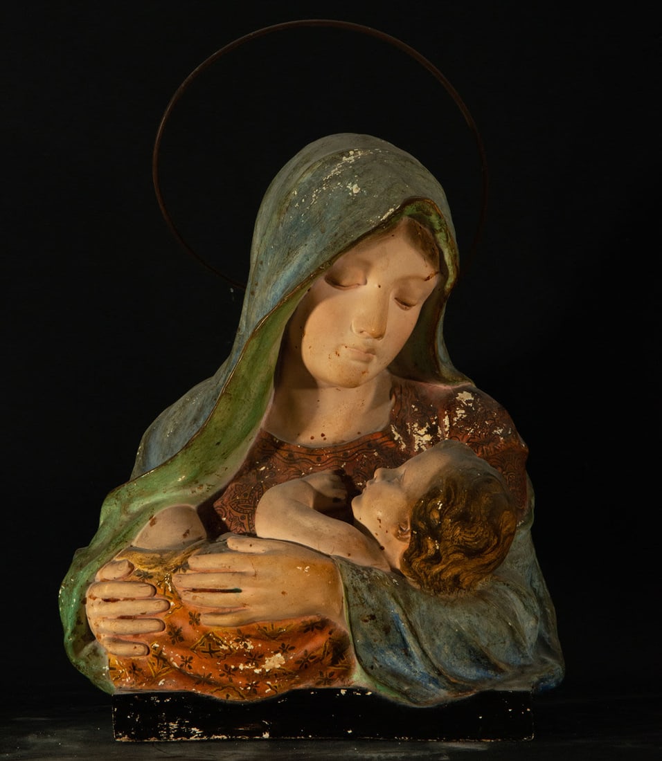 Madonna with Child in polychrome plaster, Italian work from the 19th century (1 of 5)