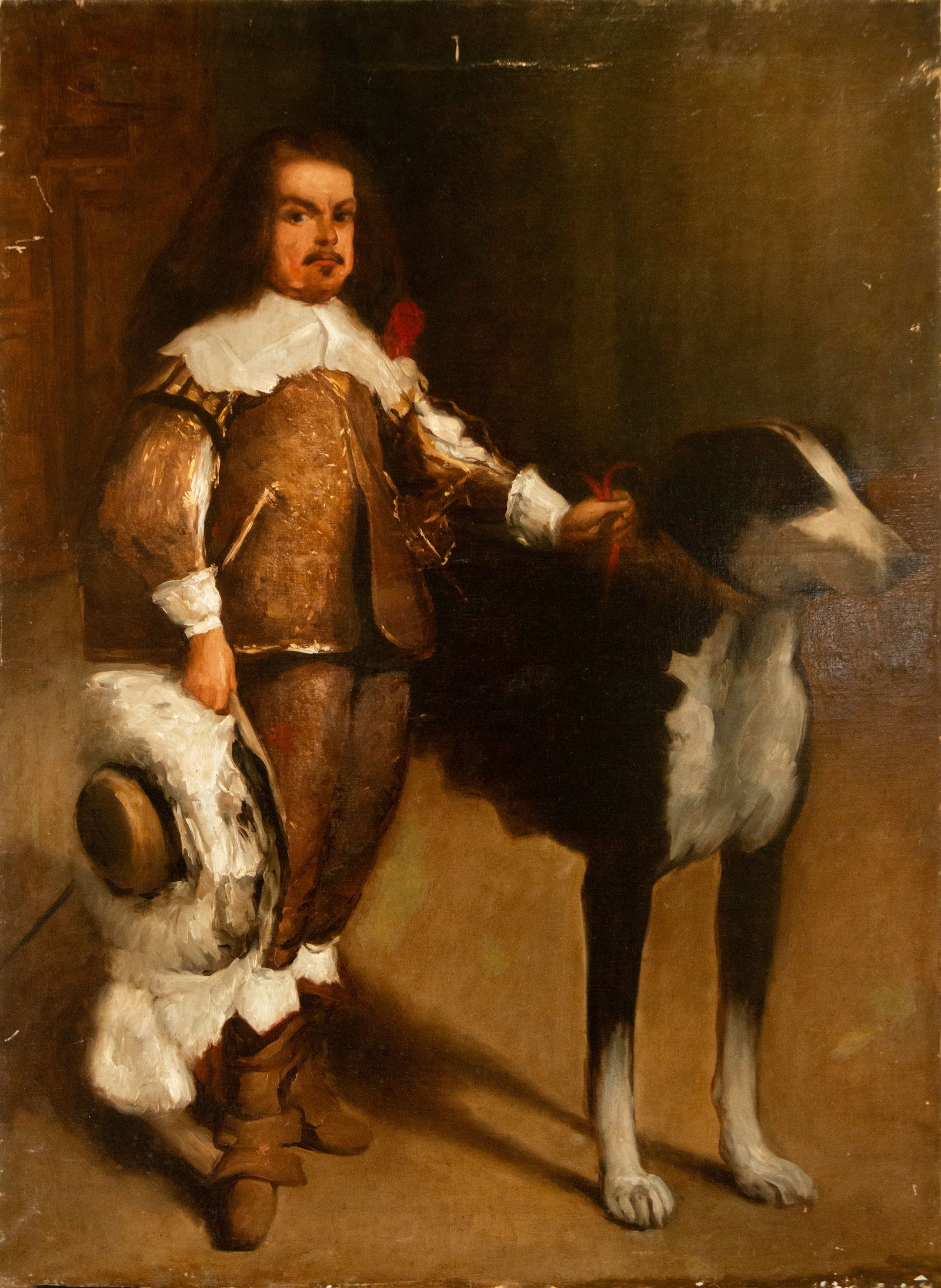 Portrait of a Jester with a Dog Follower of Diego de Velázquez, 19th century, oil on canvas: 139 x 98.5 cm.