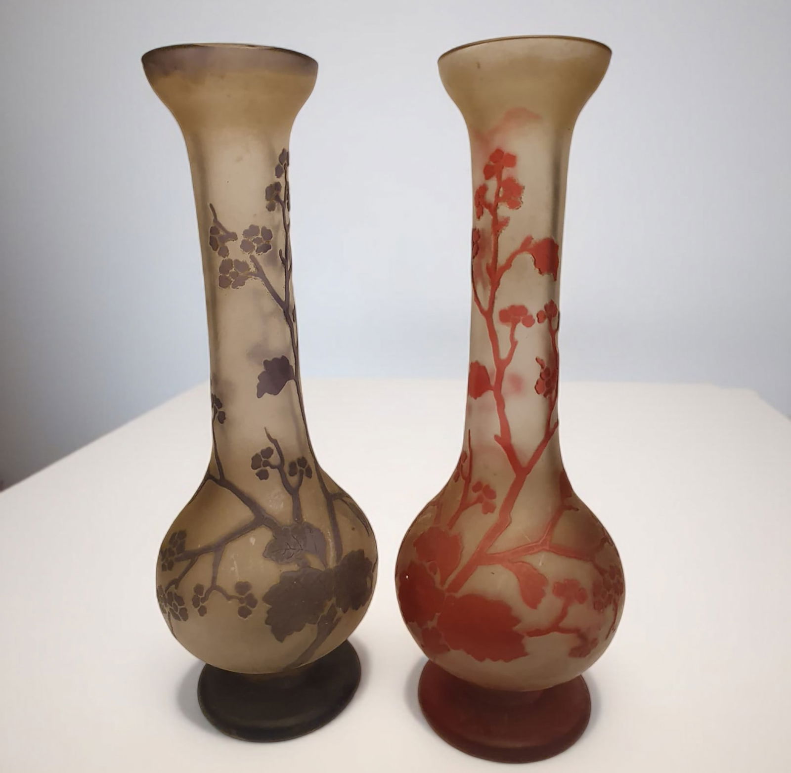 Exceptional Pair of Art Nouveau Vases by Fritz Heckert for Gallé: Good condition, 33 cm high each
