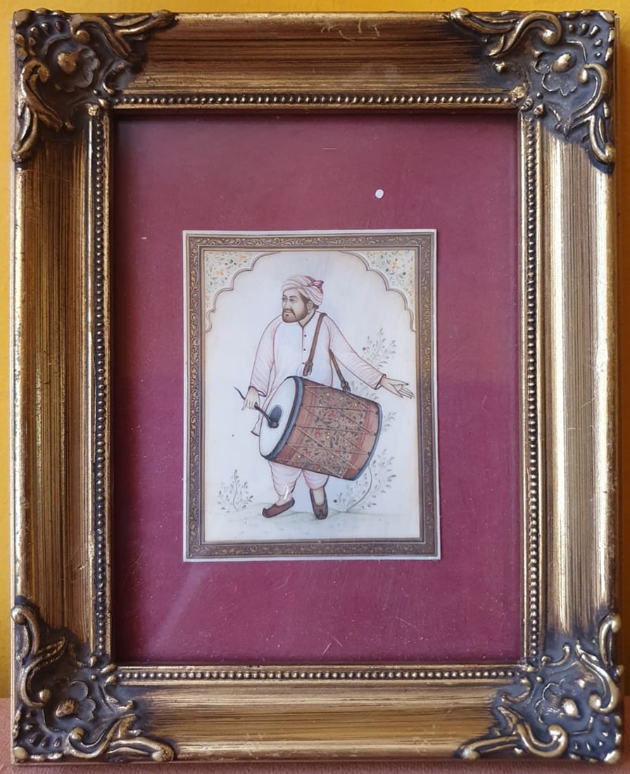 19th century Indian colonial Mughal miniature of a musician (1 of 3)