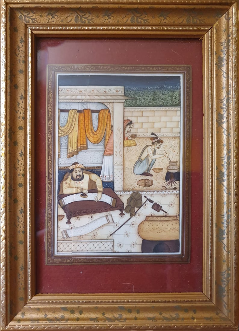 19th century Indian colonial Mughal miniature with a court scene (1 of 2)