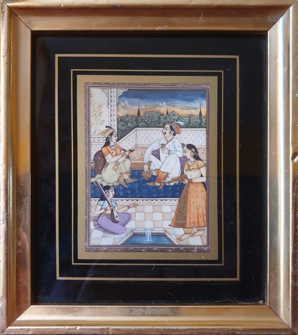 19th century Indian colonial Mughal miniature of musicians at court (1 of 1)