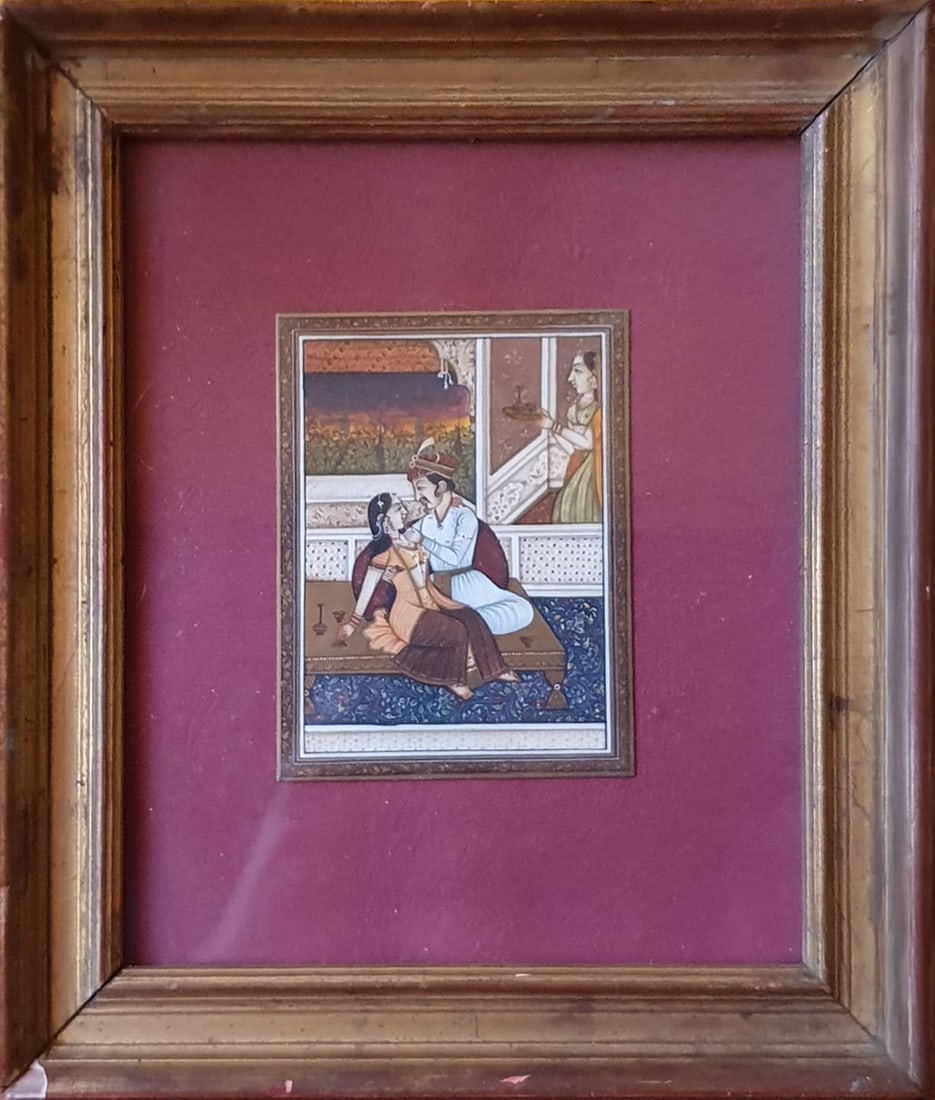 19th century Indian colonial Mughal miniature of two lovers (1 of 1)