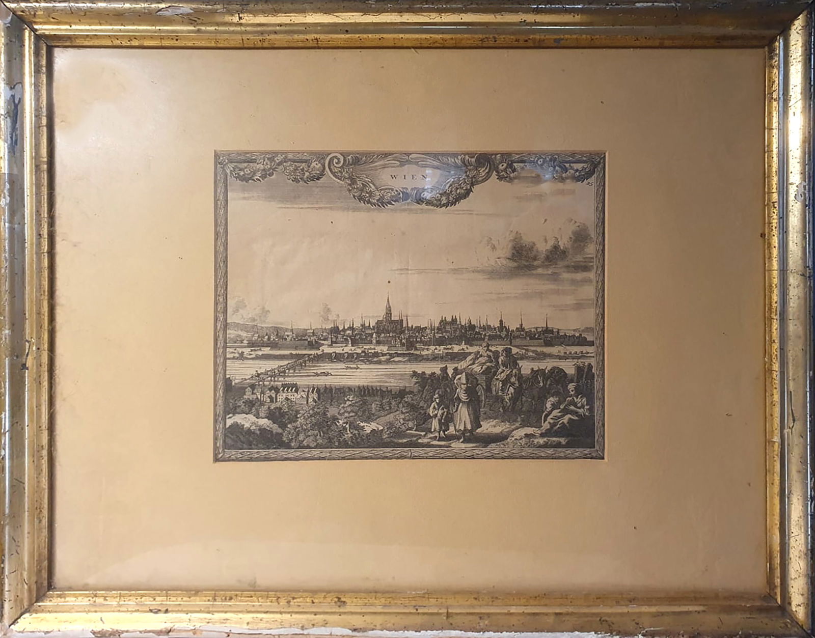 Rare engraving from 1673 with a full view of the city of Vienna in the 17th century, Carel Allard, (1 of 2)
