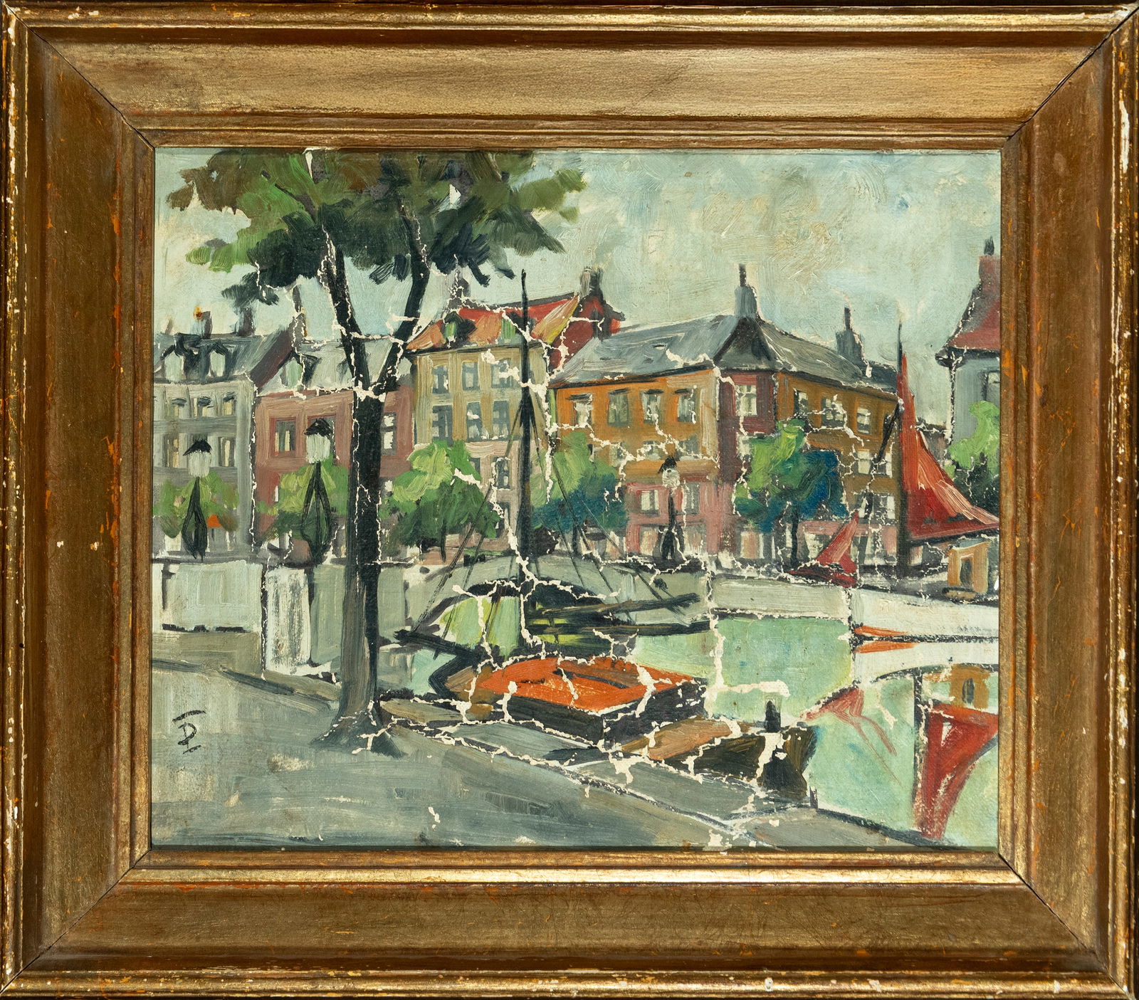 Parisian Boulevard, TP, signed in anagram, oil on corrugated cardboard (1 of 6)