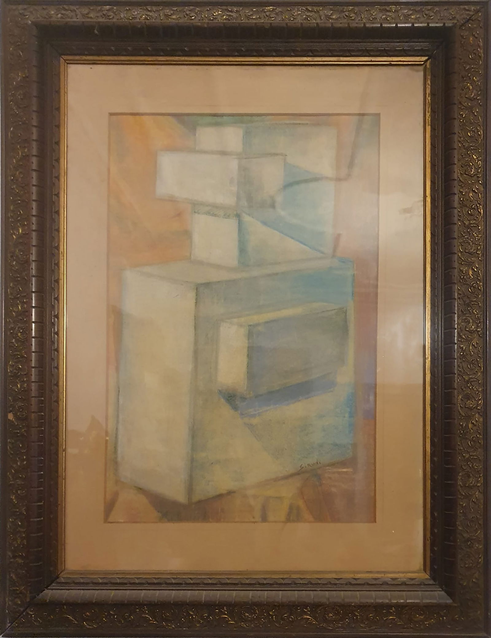 Pastel on Cubist Paper, post modern school, signed Siruni or Sironi (1 of 3)