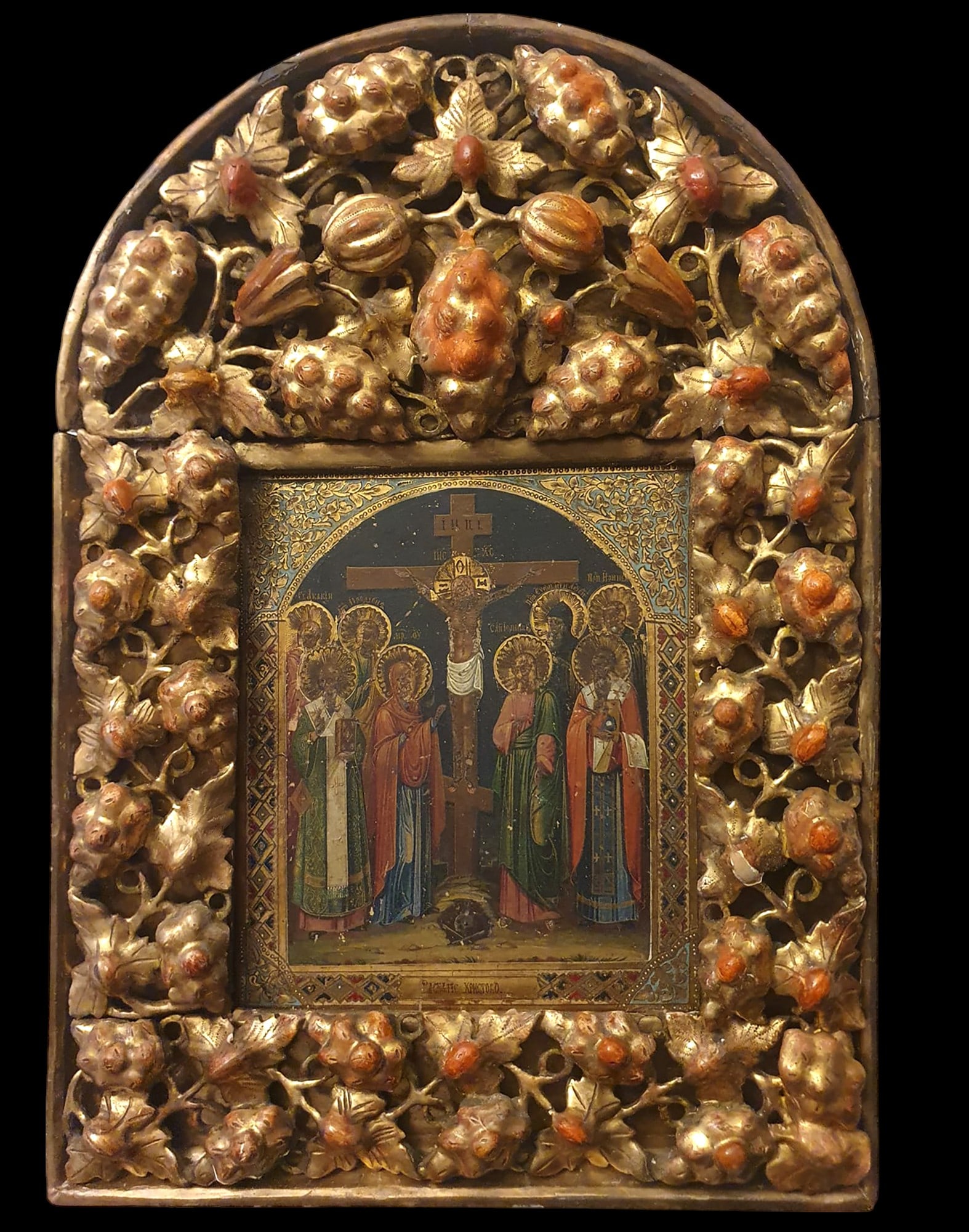 Exceptional and large Russian icon of Calvary, ca. 1860, tempera and gold on wood (1 of 1)