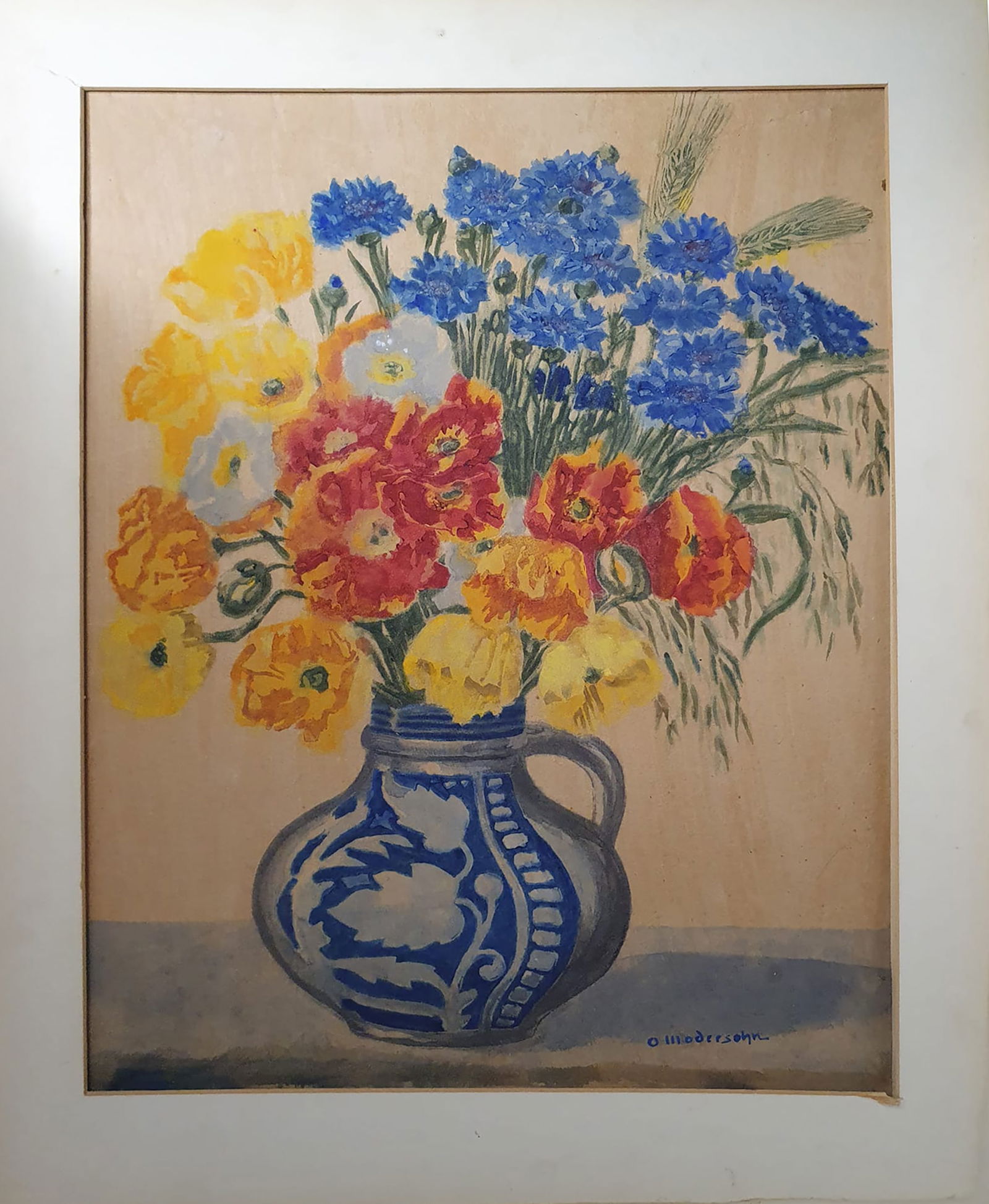 Watercolor vase, signed Modersohn, 20th century (1 of 4)