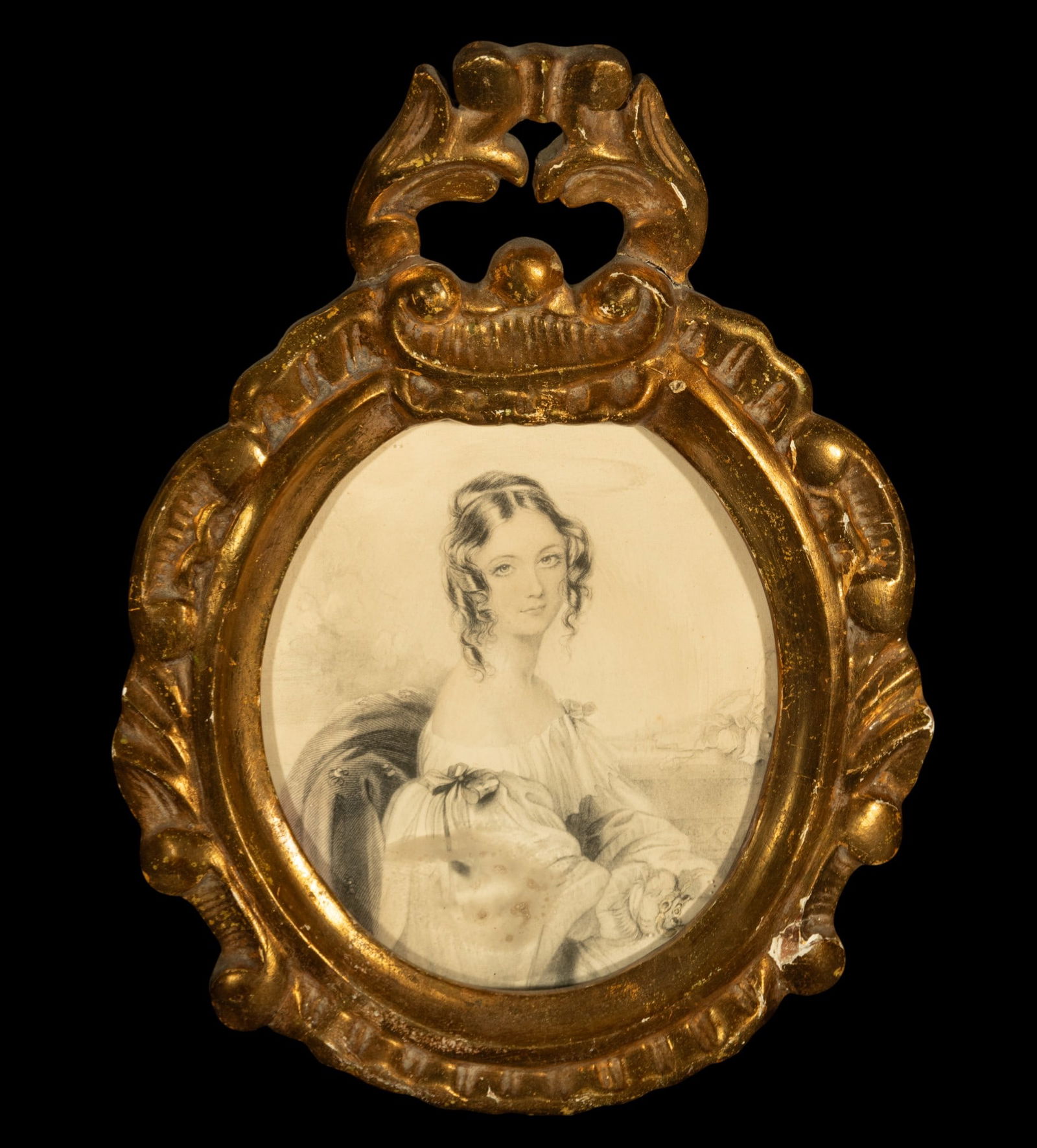French cornucopia frame with engraving, 19th century (1 of 3)