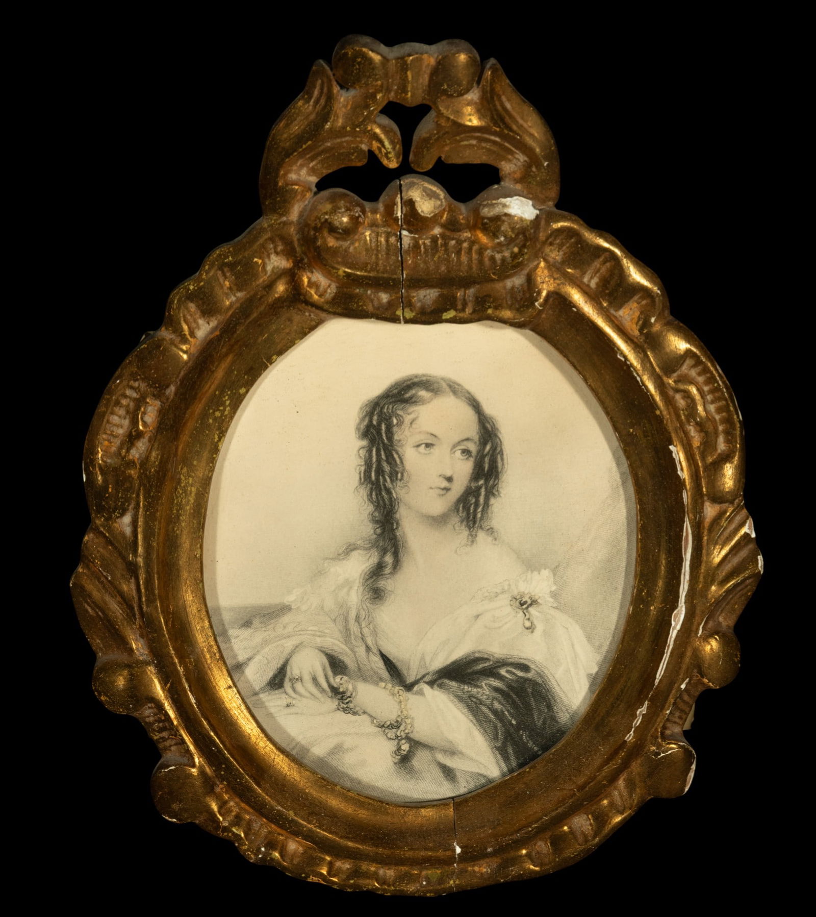 French cornucopia frame with engraving, 19th century (1 of 3)