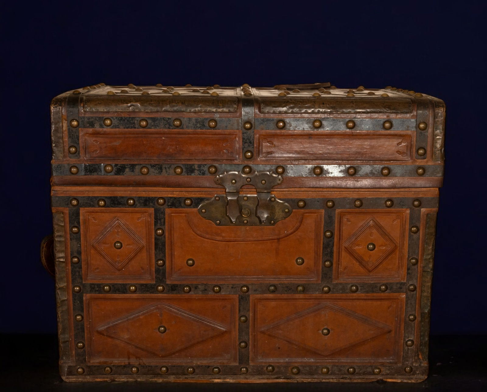 19th century trunk with leather and brass nails (1 of 6)