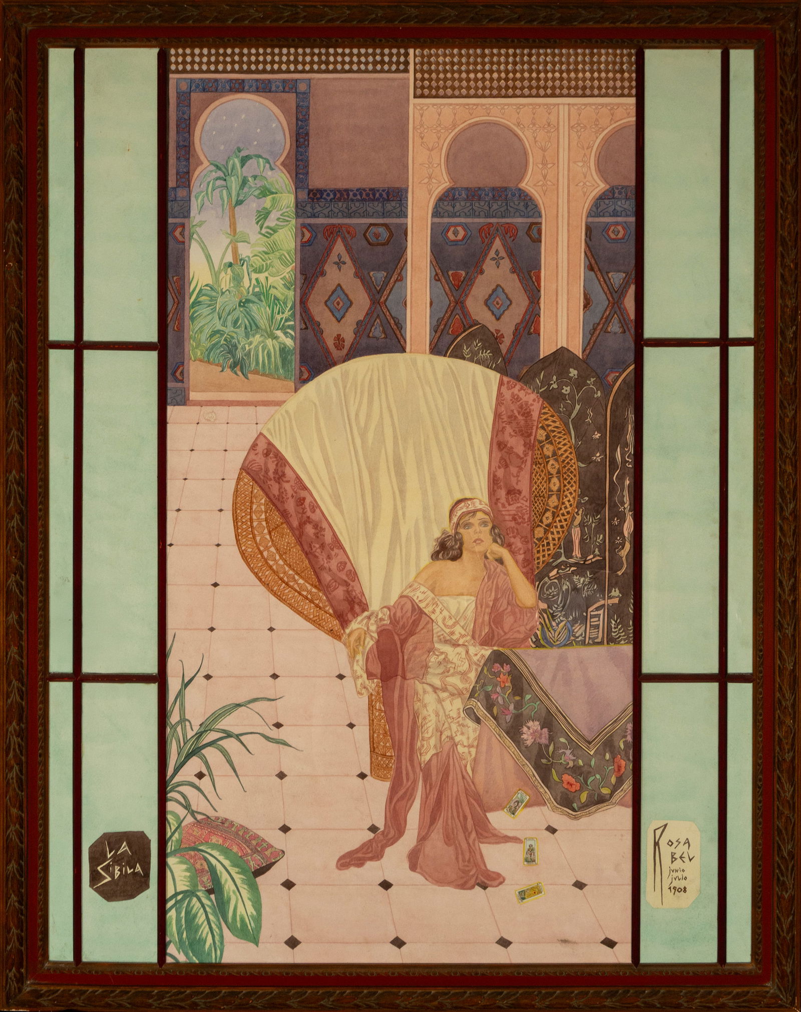 Early 19th century watercolor painting, The Sibyl, dated and signed Rosabel (1 of 6)