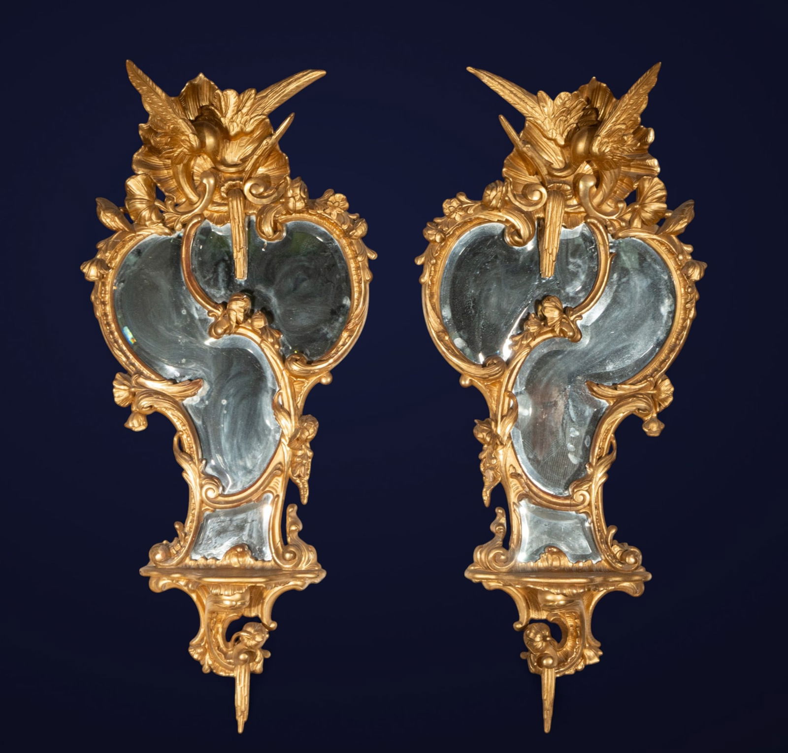 Pair of mirrors gilded in fine gold. European School. 19th century. (1 of 3)