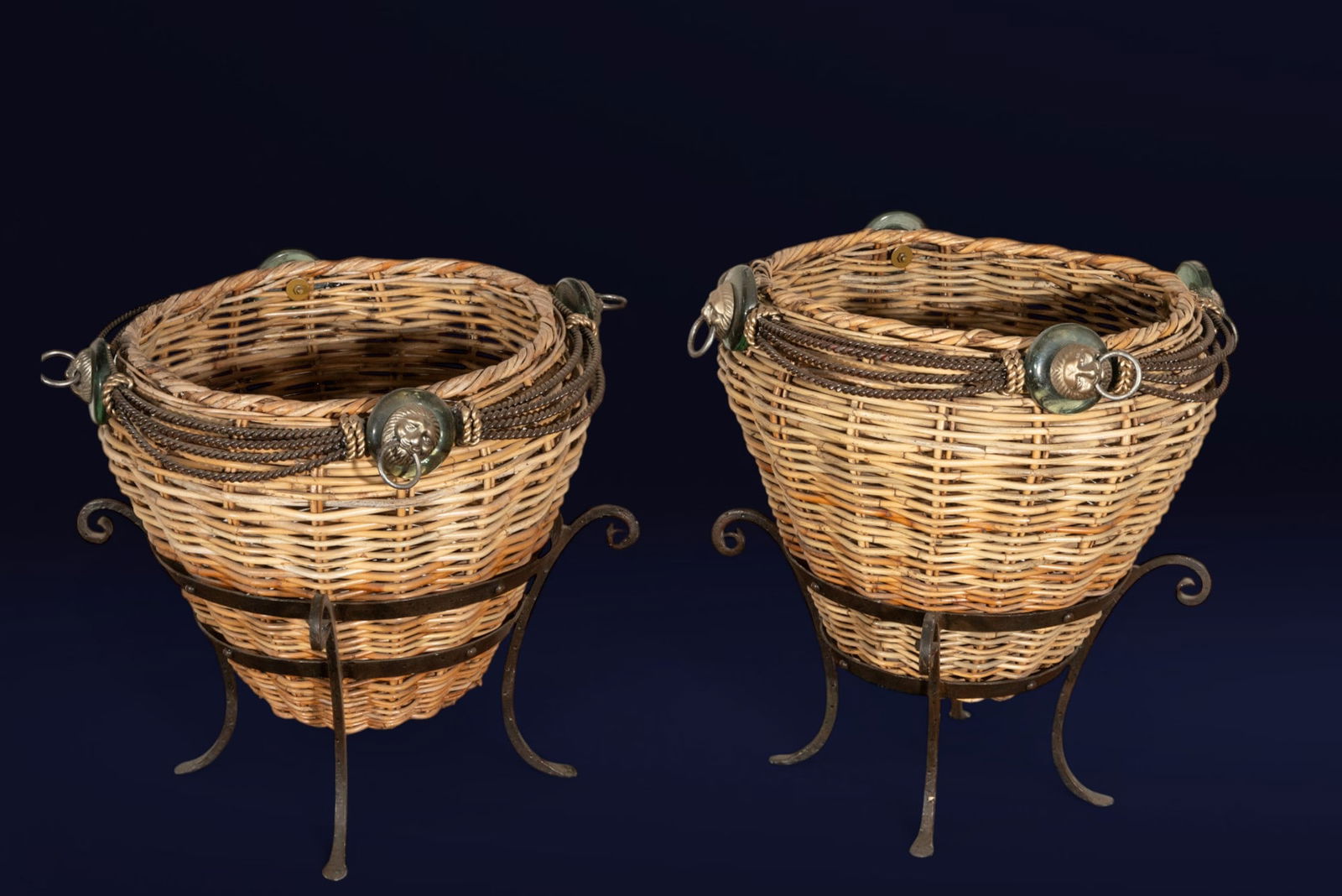Pair of baskets with iron and glass supports. European School. 19th century. (1 of 3)