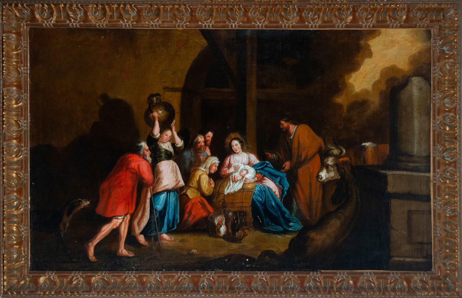 18th Century Hispano-Flemish School - Adoration of the Shepherds: Oil on canvas. Dimensions: 152 x 92 cm. Based on Rubens's The Adoration of the Magi, currently held at the Museum of Fine Arts in Marseille, this work is possibly attributed to one of his followers. I