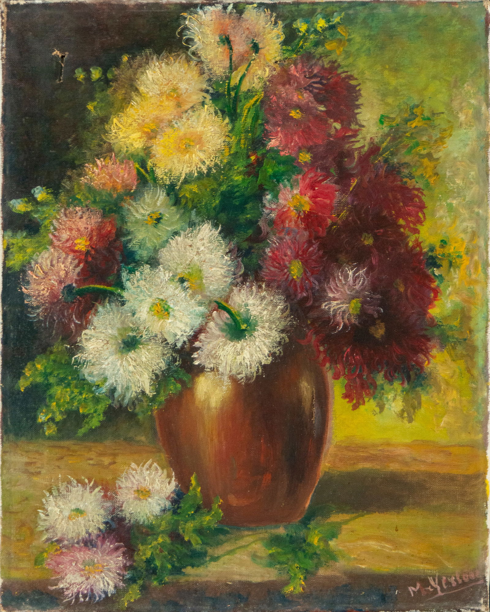 Still life of flowers: Oil on canvas. Measurements: 51 cm x 41 cm