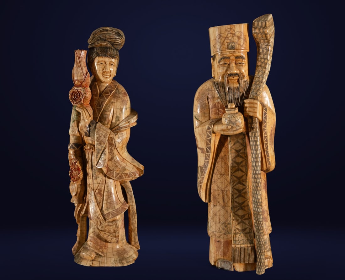 Pair of oriental bone figures (1 of 13)