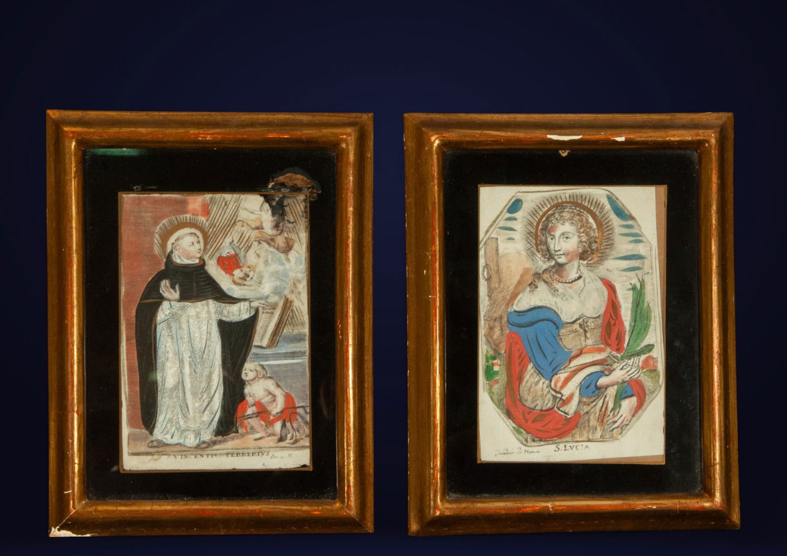 Pair of vellums “San Vicente Ferrer?? “Santa Lucia?? XVII: Measurements: 12x10 21x16