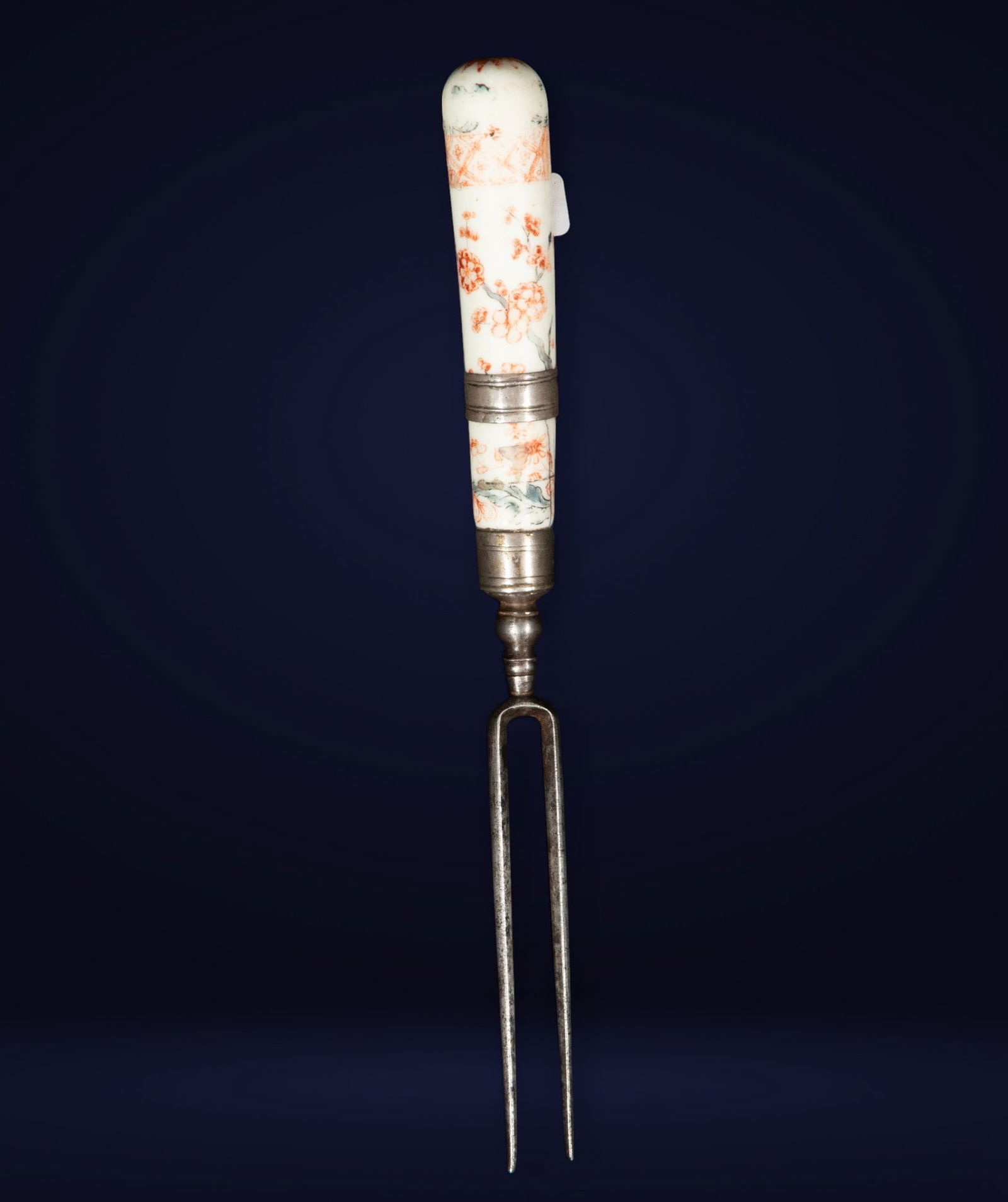 Rare Dutch salad fork with silver handle and Kangxi porcelain for export: 22x2x2 cm