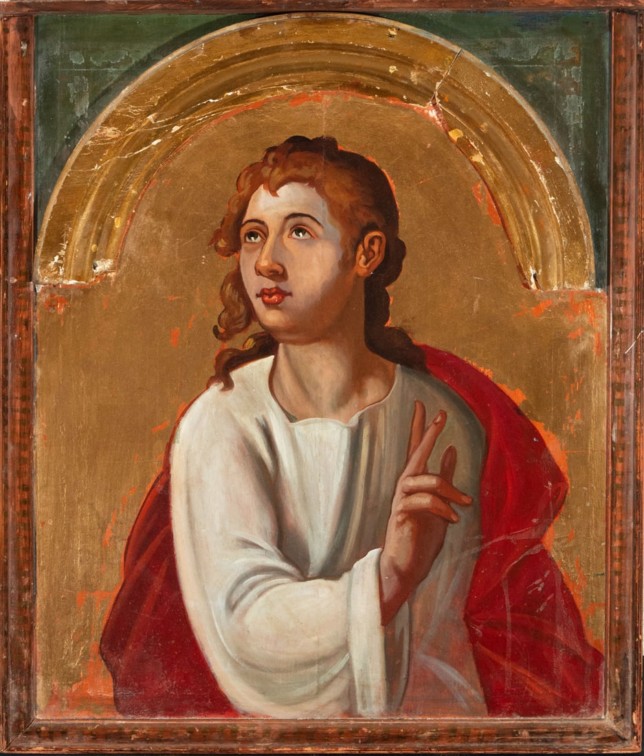 Saint John the Evangelist, following models of the Castilian Mannerism of the 16th century, 19th: Oil on panel, measures: 64 x 59 cm