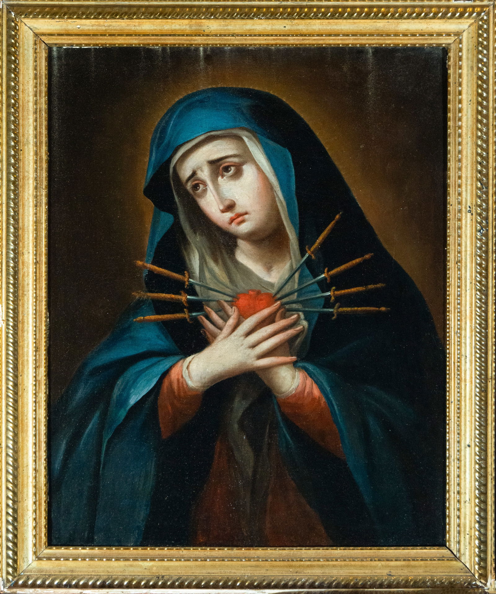 Colonial school, Mexico, 18th century, Mater Dolorosa: Oil on canvas. Dimensions: 70 x 55 cm, framed dimensions: 85 x 70 cm, frame not included