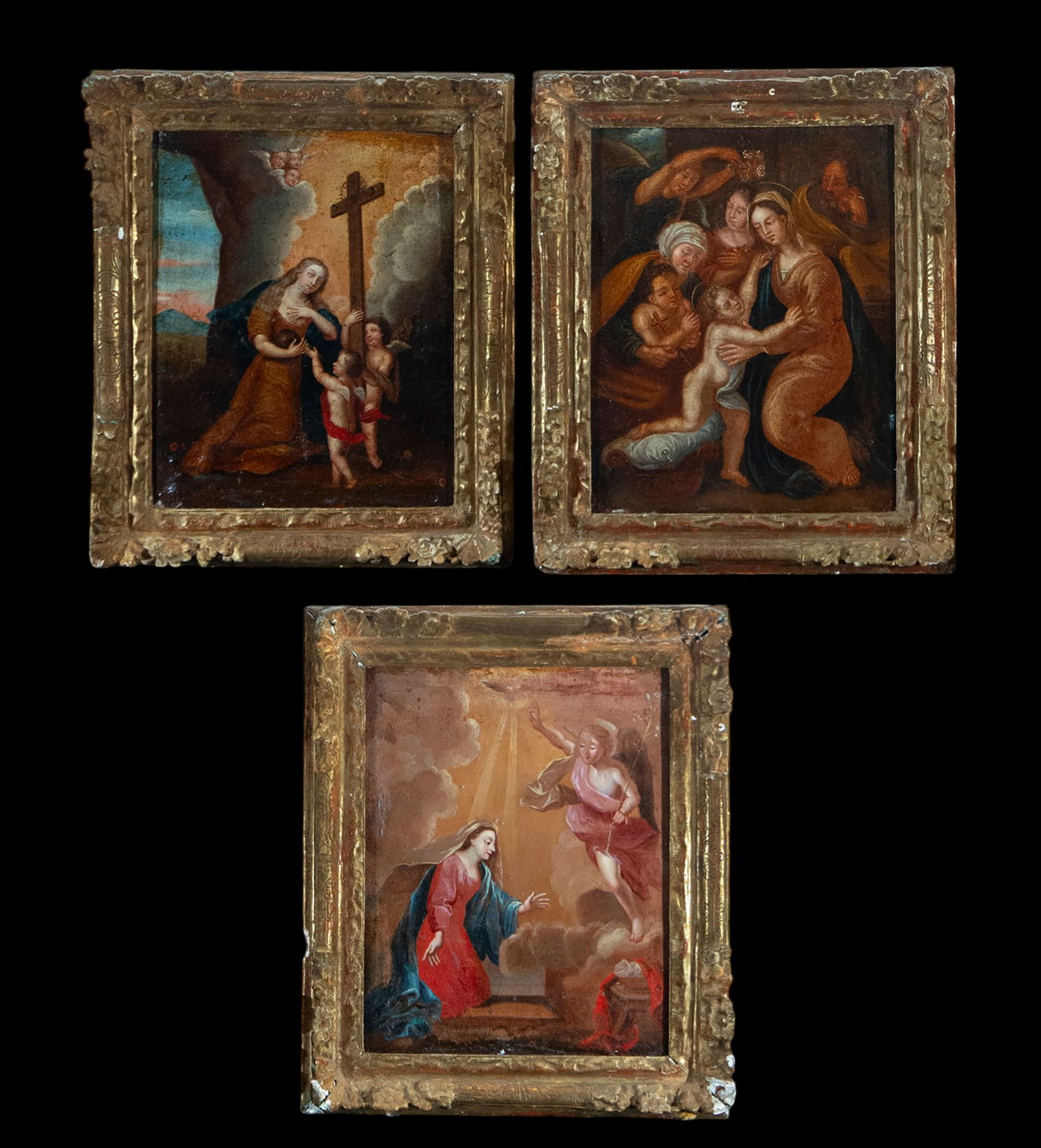 Saint Magdalene, The Annunciation and the Visitation, 17th century, set of three Italian paintings (1 of 14)