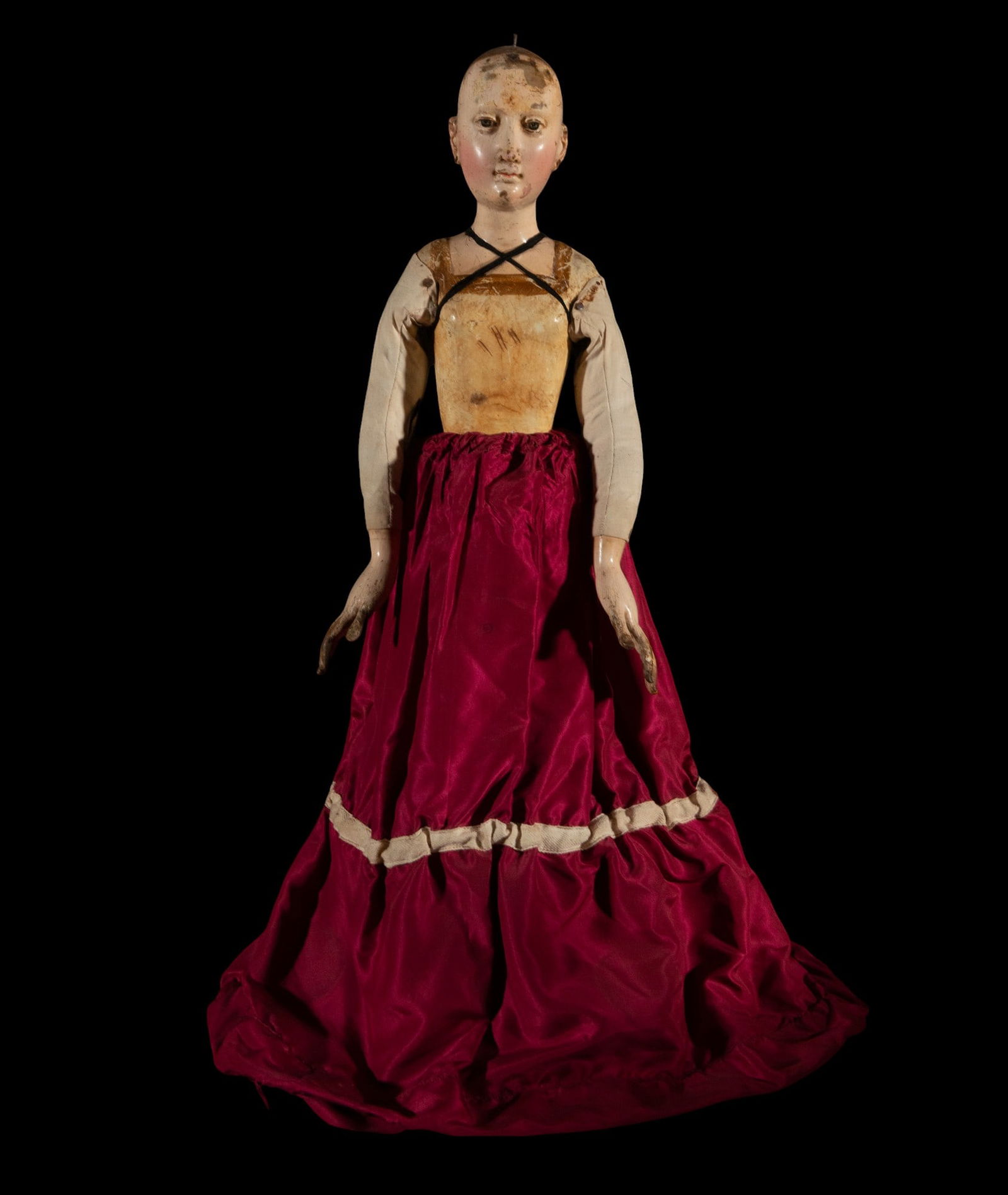 Filipino Virgin of Dressing in wood from the 18th century, colonial Philippines, silk clothing, 65 x (1 of 7)