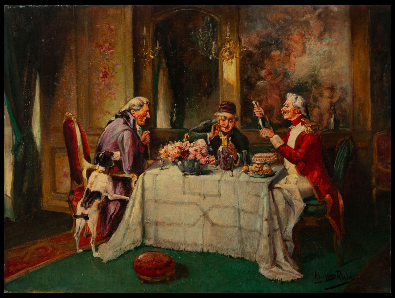 The Banquet, signed Muñoz Rubio lower right corner, Spanish romantic school of the 19th century (1 of 4)