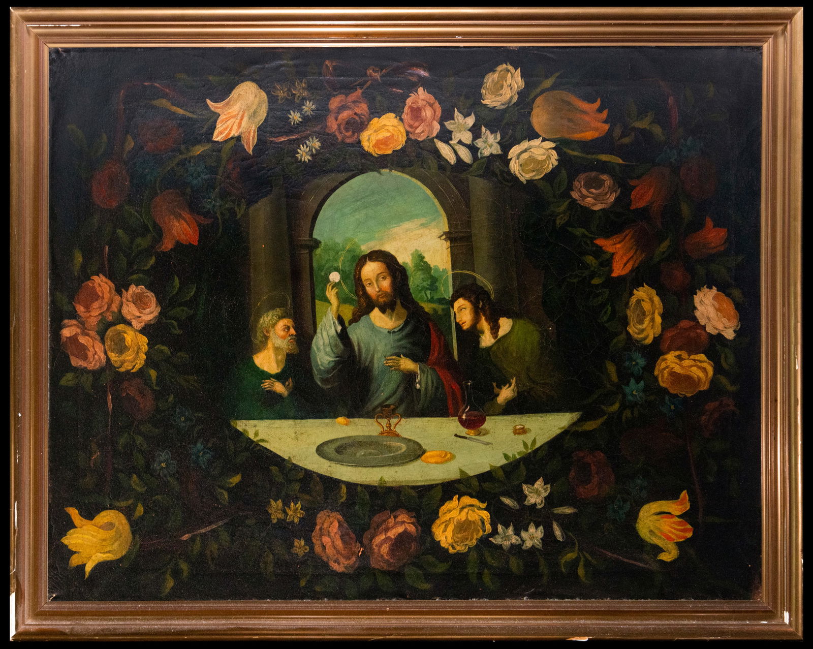 Holy Supper in front of the Holy Chalice of Valencia - Follower of Juan de Juanes from the late 18th: Oil on canvas, measurements: 90 x 80 cm