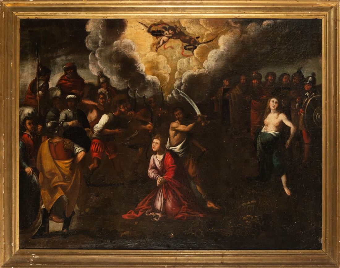 The Beheading of Saint Catherine of Alexandria, 17th century Italian Roman school: Oil on canvas, canvas measures: 83 x 63, framed measures: 91 x 71 cm
