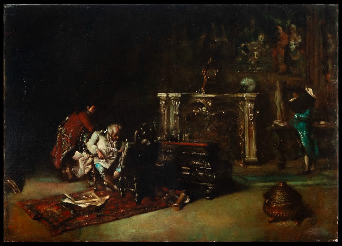 19th century Malaga painter, signed, Courtesan scene in the Palace Interior (1 of 4)