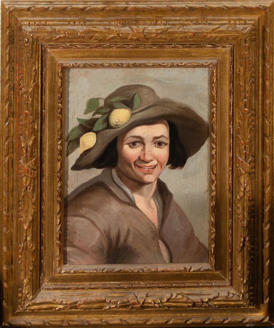 Boy with Lemons, Northern Italian school, 17th - 18th century: Oil on canvas, framed measurements: 61 x 60, canvas measurements: 49 x 48 cm