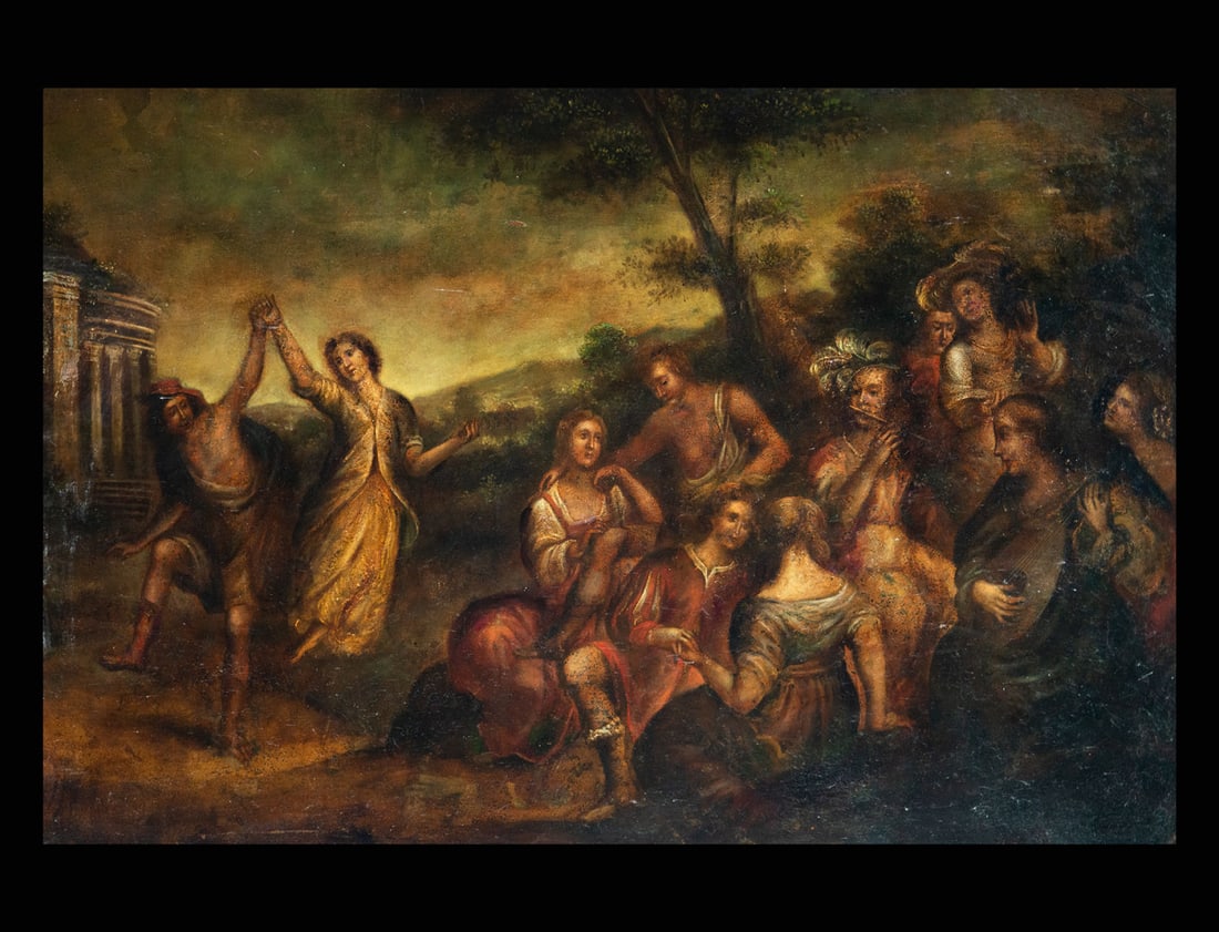 Large Flemish oil on copper depicting a dance scene, Flemish school from the 17th - 18th century (1 of 4)