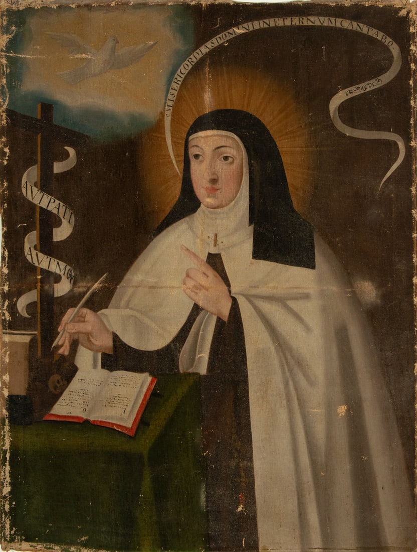 Santa Teresa de Jesús, Novohispanic colonial school of the 18th century: Canvas measures: 112 x 85 (without frame).