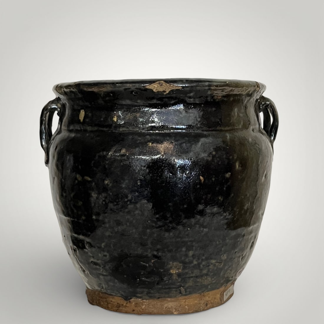 Cylindrical jug with a wide mouth and double handle, Chinese ceramic, Yuan Dynasty, 13th-14th (1 of 3)