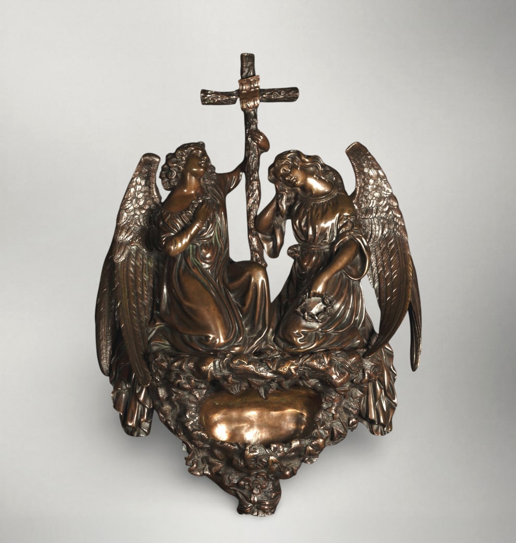 Wall-mounted holy water font with adoring angels, French School, 19th Century (1 of 2)