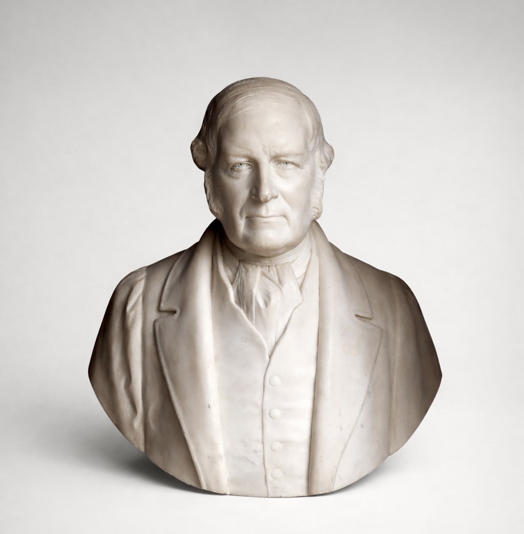 Large bust of a man in civilian dress, signed, Victorian British School, 19th century (1 of 2)