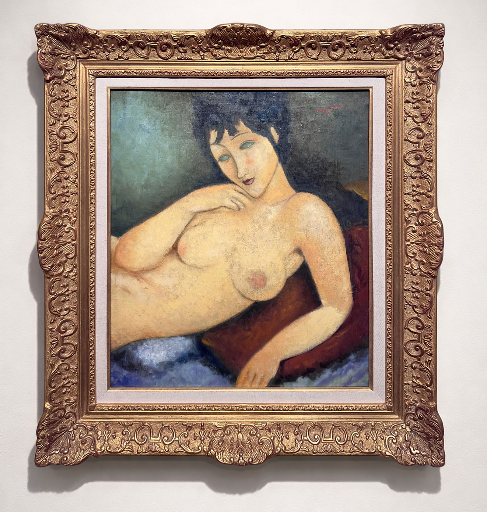 AMADEO MODIGLIANI (Livorno, 1884 – Paris, 1920) - Nu (Fernande Barrey): Oil on canvas, measuring 55.5 x 46.1 cm, signed "Modigliani" in the upper right corner. This reclining female nude, datable to around 1918, belongs to the artist's mature period and the celebrated cyc