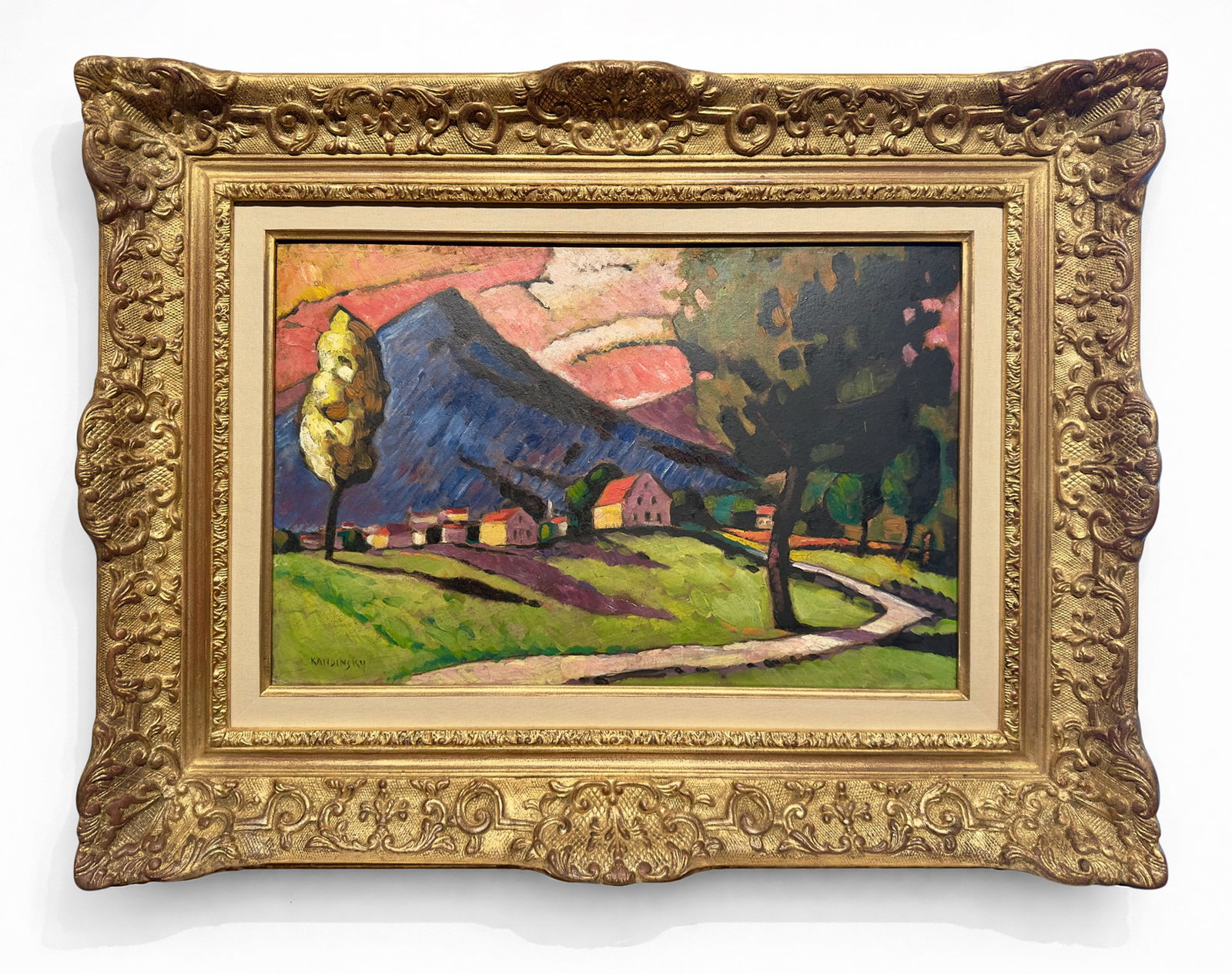 VASILI KANDINSKY (Moscow, 1866 – Neuilly-sur-Seine, 1944) - Village (1909): Oil on cardboard. Dimensions: 30.5 x 47.5 cm. Signed “Kandinsky” in the lower left corner. We thank Jean Chauvelin for his assistance in attributing the work. A certificate issued by the afore