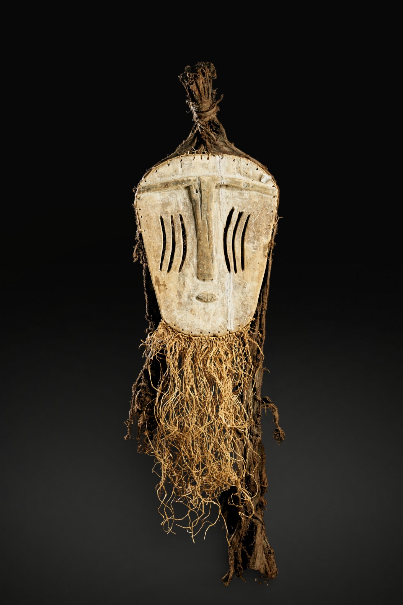 Face mask made of raffia and fabric. Yela (Mbole) people, Democratic Republic of Congo (1 of 6)
