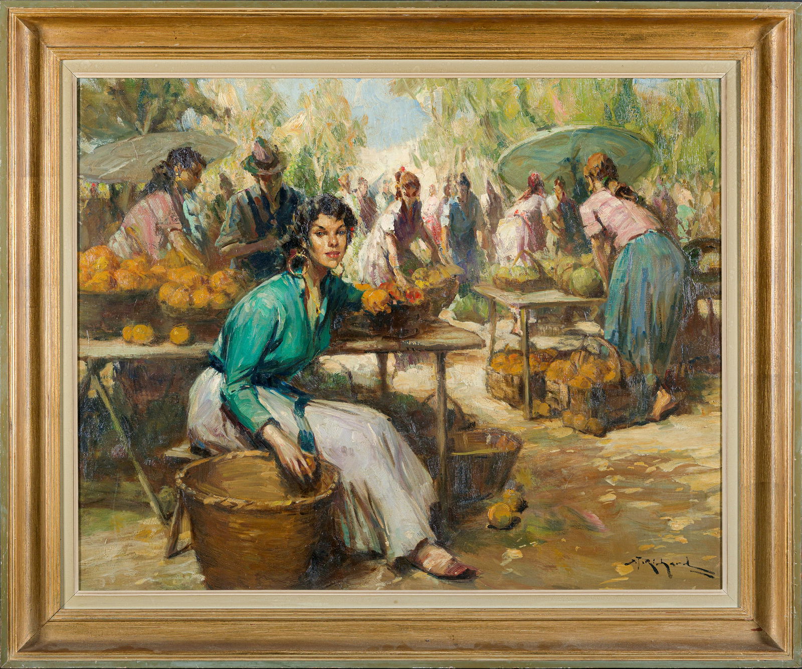 Richard Durando-Togo (1910) - Women in the Market: Oil on canvas. Dimensions: 92 × 110 cm. This genre scene depicts a group of women in an everyday market setting, rendered with a personal pictorial language in which light and shadow interplay to cre