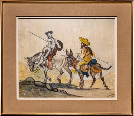 Don Quixote and Sancho Panza, Signed "Pauli", 19th century: Oil on canvas. Dimensions: 60 × 50 cm. This painting depicts the famous characters from Miguel de Cervantes' novel, Don Quixote and his inseparable squire Sancho Panza, rendered with expressive and n
