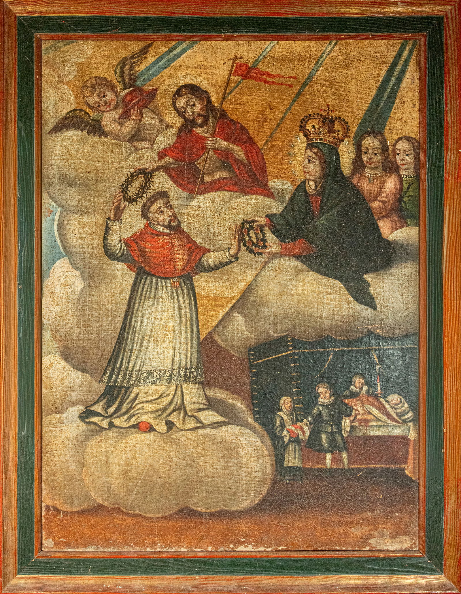 18th Century Colonial School - The Death of Saint Ignatius of Loyola: Oil on canvas, framed dimensions: 108 x 83 cm. Canvas dimensions: 95 x 70 cm