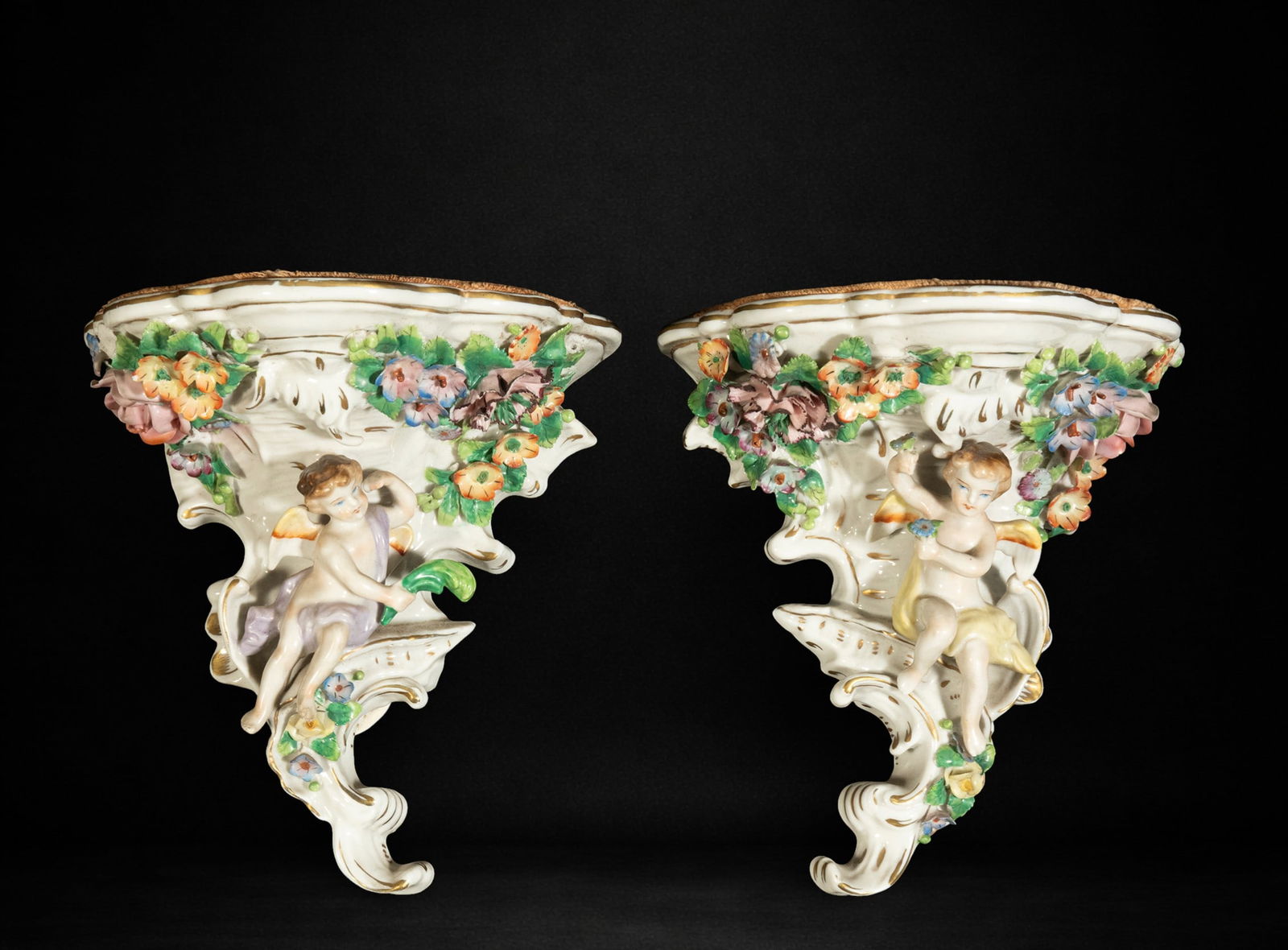 Pair of Important Wall Brackets in Naples Capodimonte Porcelain, 19th Century (1 of 6)