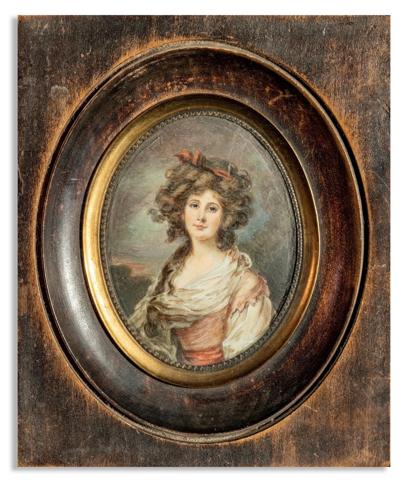 Louis-François Aubry (1767-1851) Miniature, signed: 17 x 14 cm, 11 x 9 cm miniature. Painted on vellum. 19th-century French school, signed in the right-hand corner. Exquisite detail and quality.